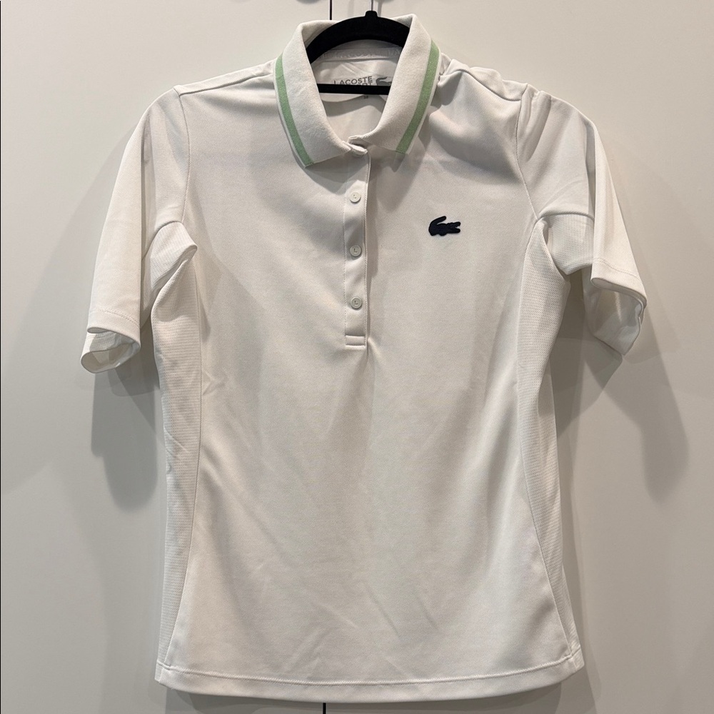 Lacoste White Short-Sleeve Polo with Light Green Trim